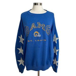 Furst of A Kind Vintage Rams Blue Glitter Star Oversized Crew Neck Sweatshirt